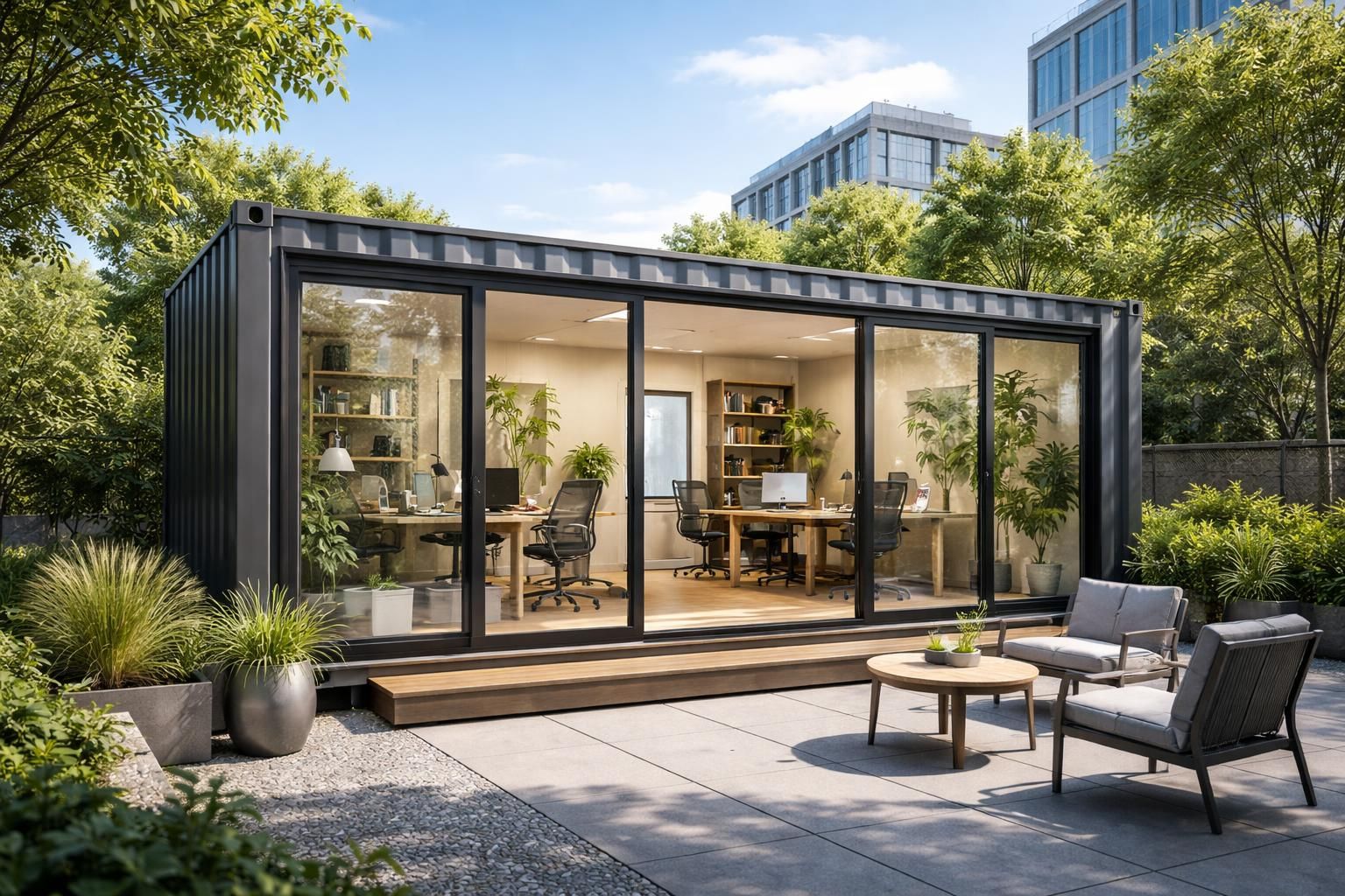 louez un conteneur aménagé pour bureaux, une solution flexible et économique pour vos espaces de travail temporaires ou permanents.